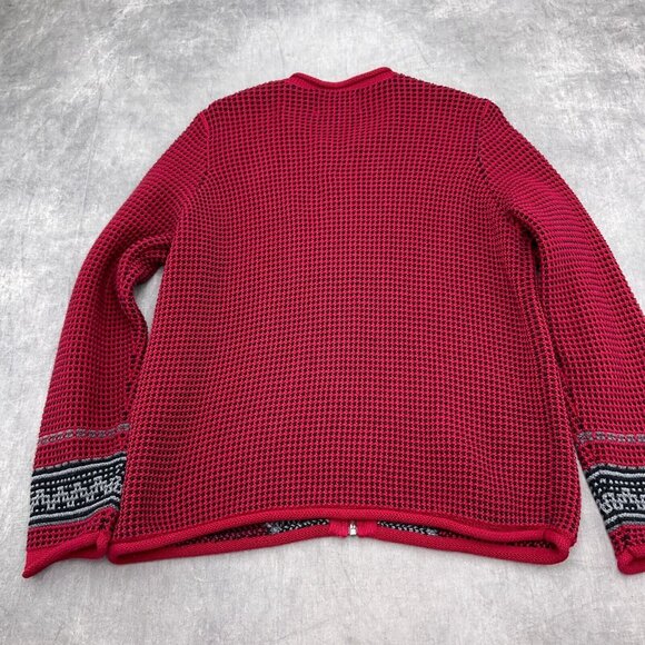 Woolrich‎ Cardigan Women Large Red Black Zip Basket Weave Check Cotton Sweater - Picture 10 of 11